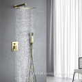 Gold Shower Set New Design Guangdong 2022 Hot Sales Square Luxury Brushed Brass Bathroom Rain Wall Mounted Concealed Gold Shower Set Factory